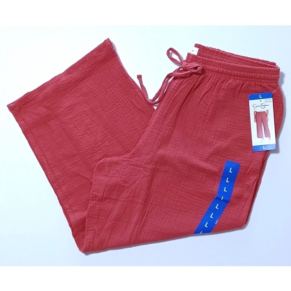 Jessica Simpson Women's Gauze Wide Leg Cropped‎ Pants Red Size Large